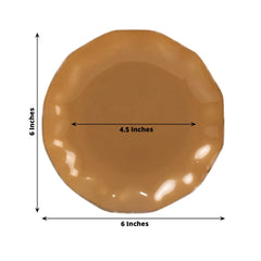 10-Pack Plastic Round 6" Dessert Plates in Gold with Ruffled Rim - Sturdy Disposable Salad Appetizer Dinnerware for Classy Events & Banquets