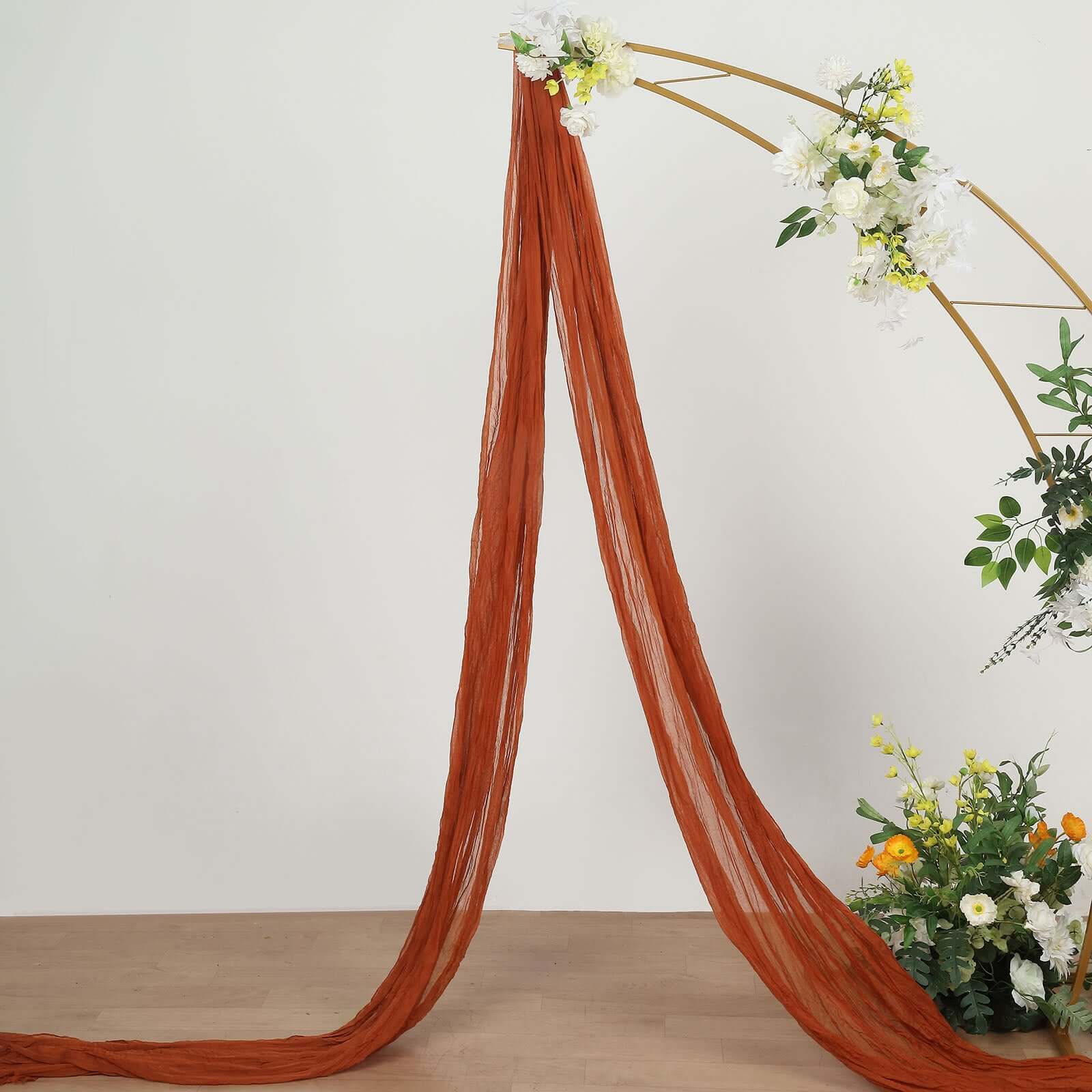 20ft Terracotta (Rust) Gauze Cheesecloth Fabric Wedding Arch Drapery, Window Scarf Valance, Boho Decor Arbor Curtain Panel