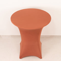 Spandex 33"-36" Round Cocktail Table Cover Terracotta (Rust) - Easy to Maintain Stretch Fitted Highboy Tablecloth