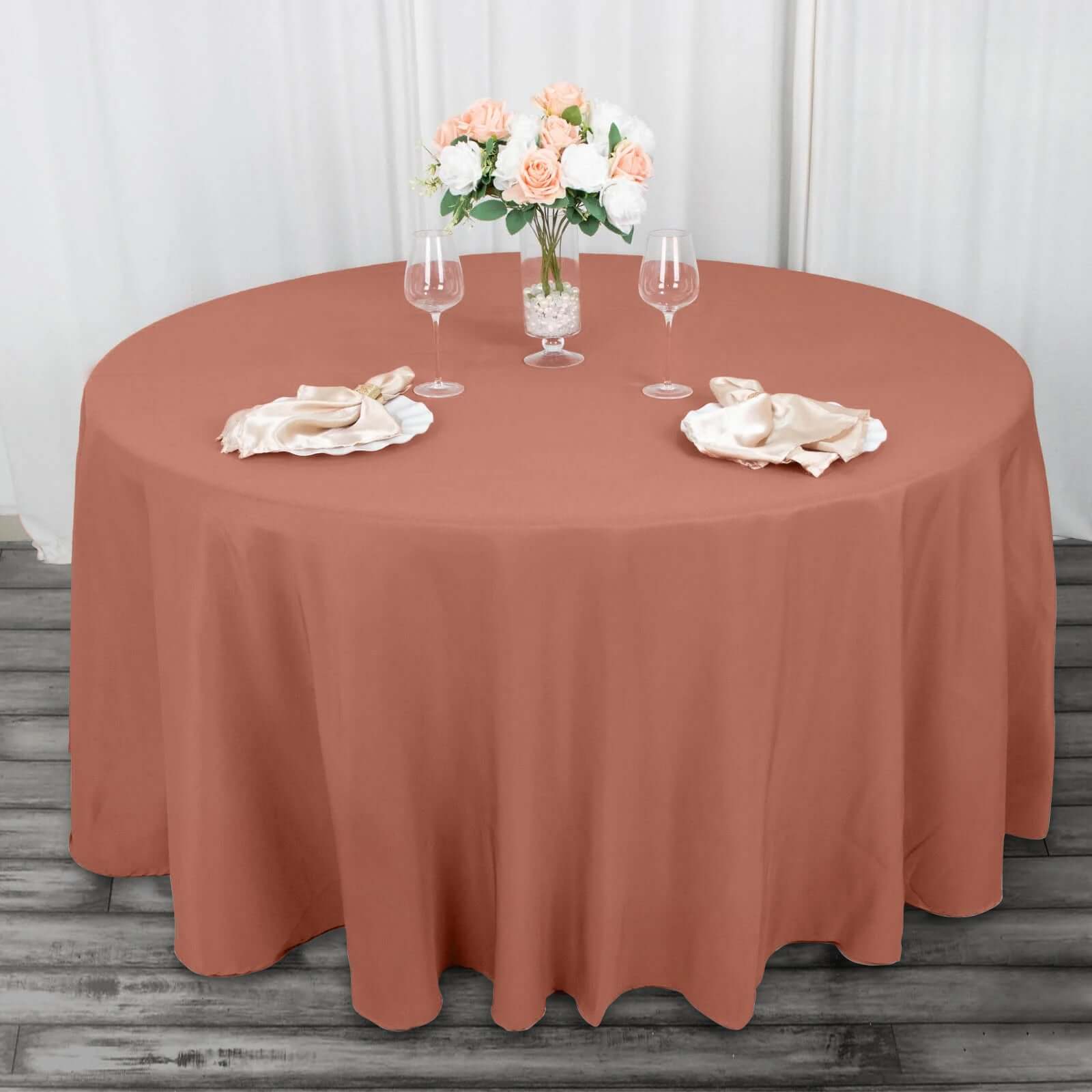 Premium Polyester 120" Round Tablecloth Terracotta (Rust) - Seamless 220GSM Wrinkle-Resistant Table Cover