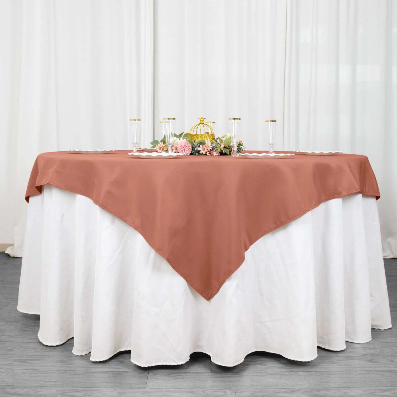 Premium Polyester 70"x70" Table Overlay Square Tablecloth Terracotta (Rust) 220GSM Wrinkle-Resistant Table Cover