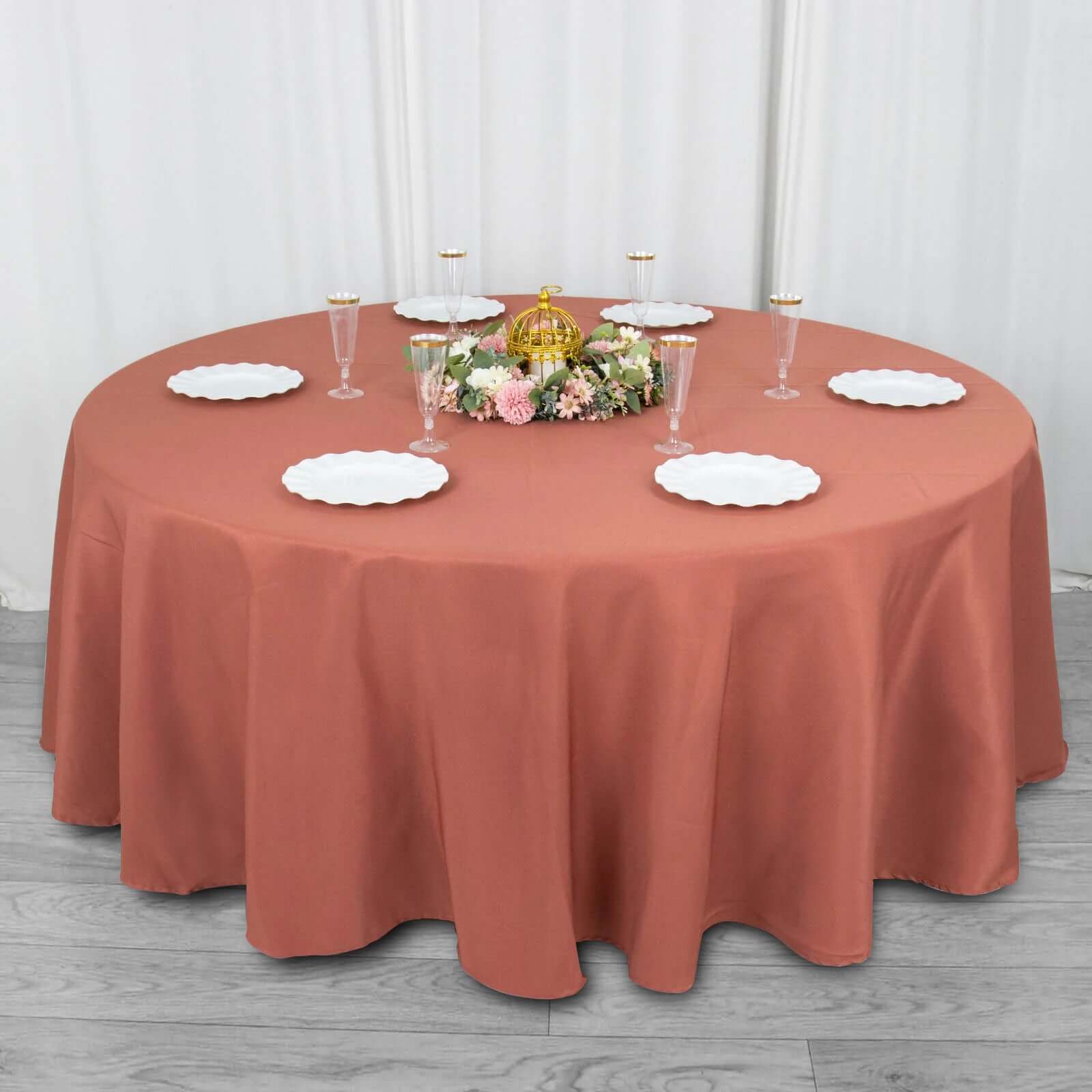 Premium Polyester 108" Round Tablecloth Terracotta (Rust) - Wrinkle-Resistant 220GSM Table Cover