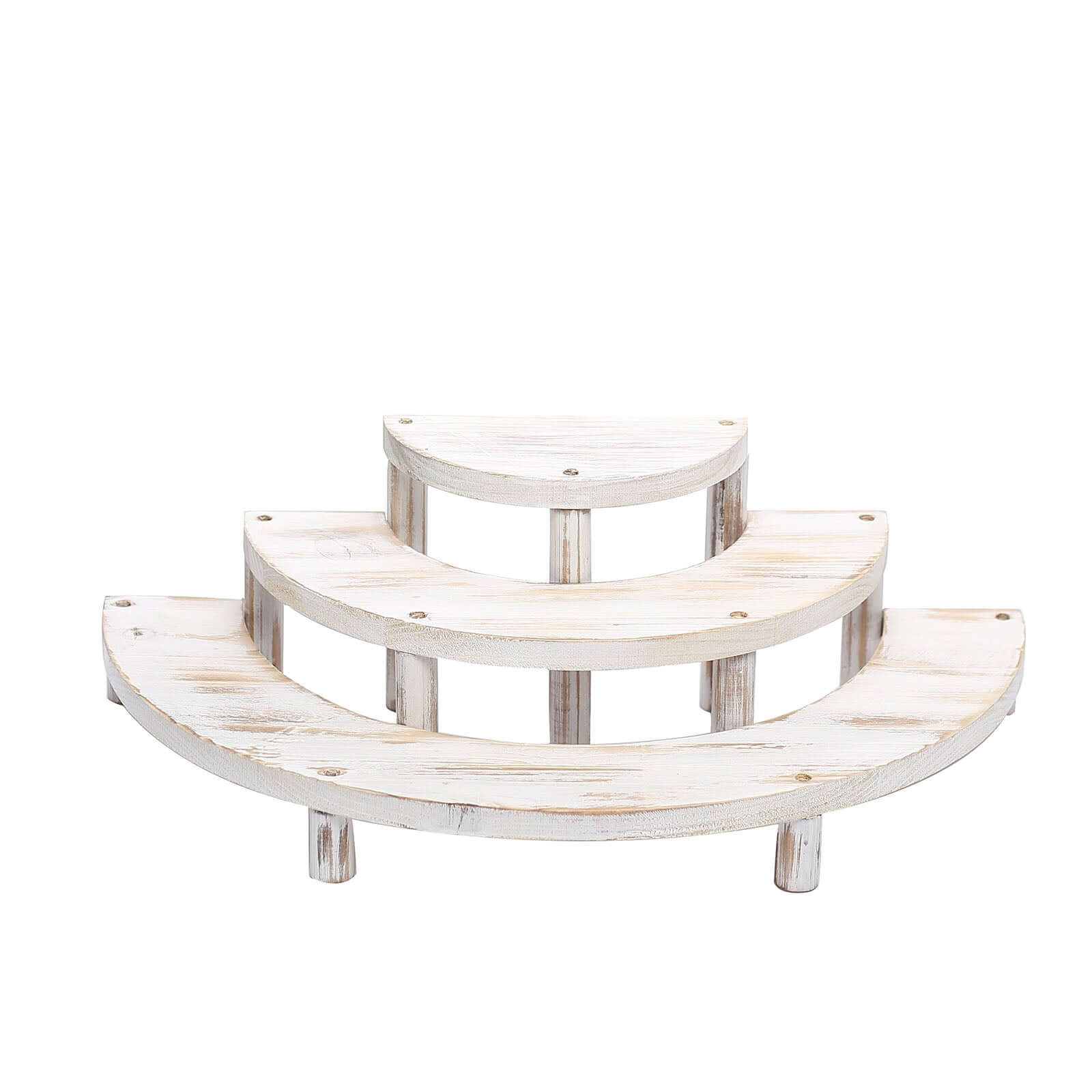 Set of 3 Wooden Dessert Pedestals Rustic Whitewashed 3-Tier Semicircle Design - Half Moon Cupcake Display Risers 7", 13", 18"
