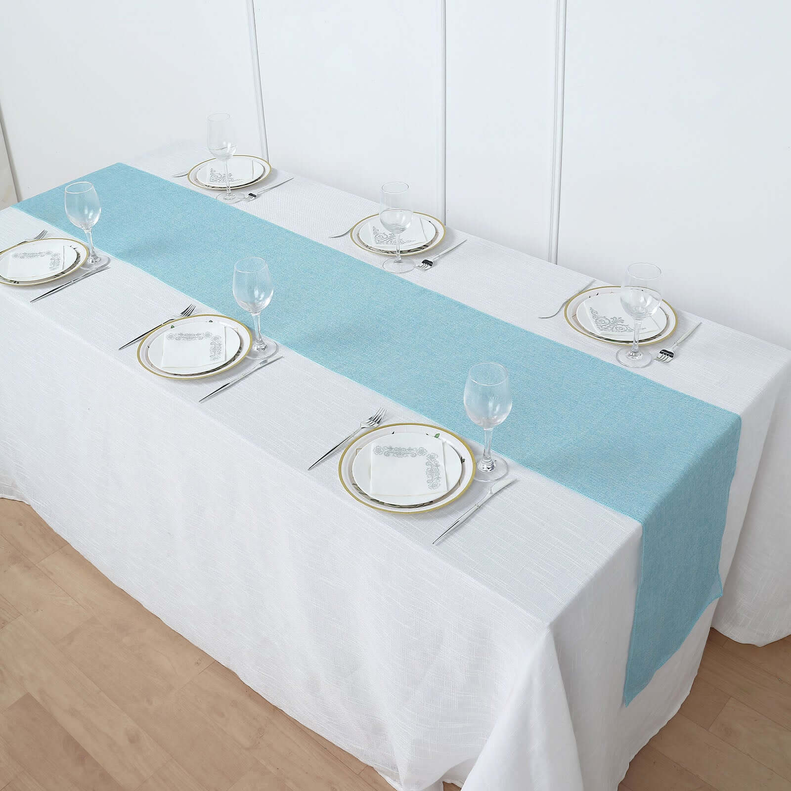 14"x108" Turquoise Boho Chic Rustic Faux Burlap Cloth Table Runner