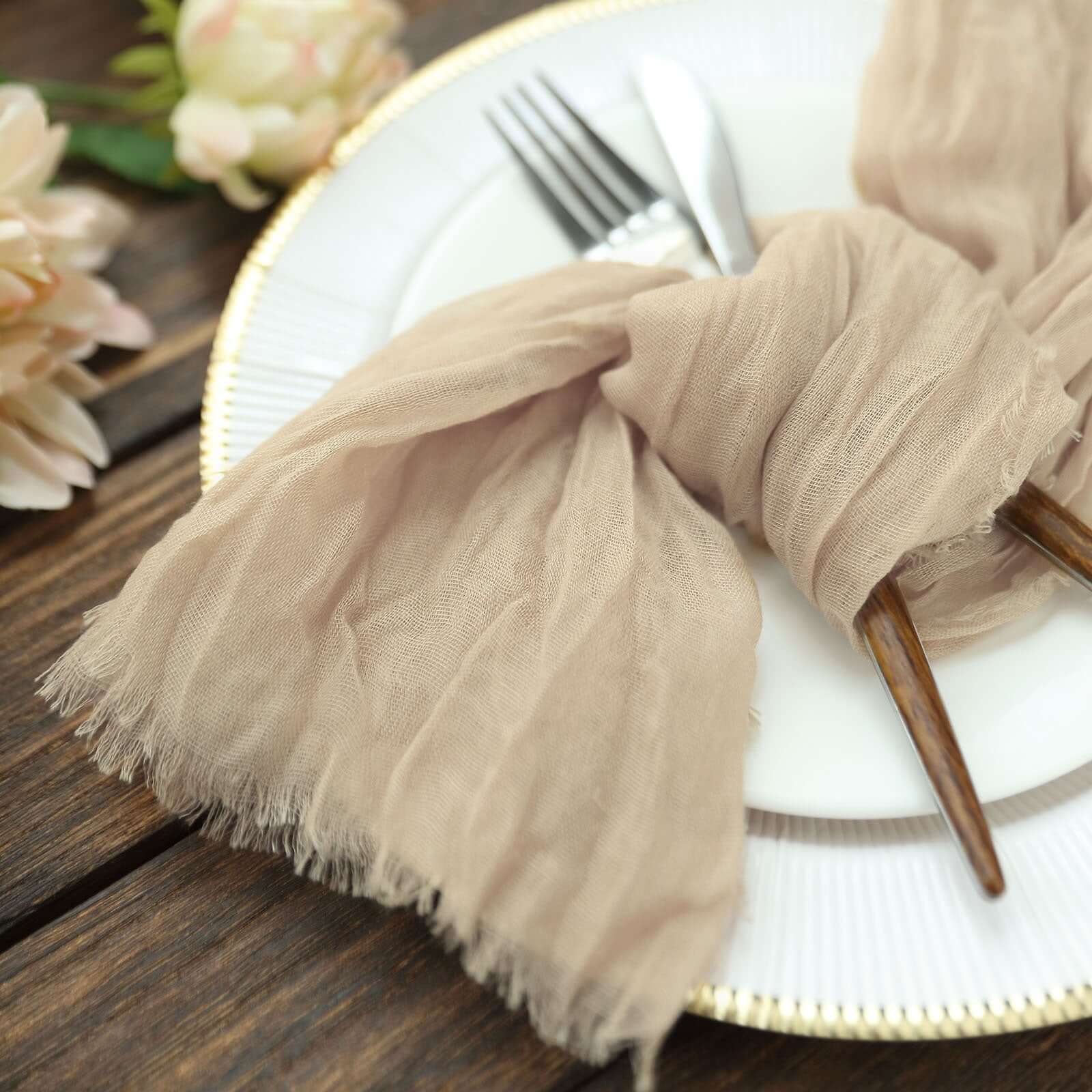 5 Pack Gauze Cheesecloth 24"x19" Napkins Beige Reusable Dinner Napkins