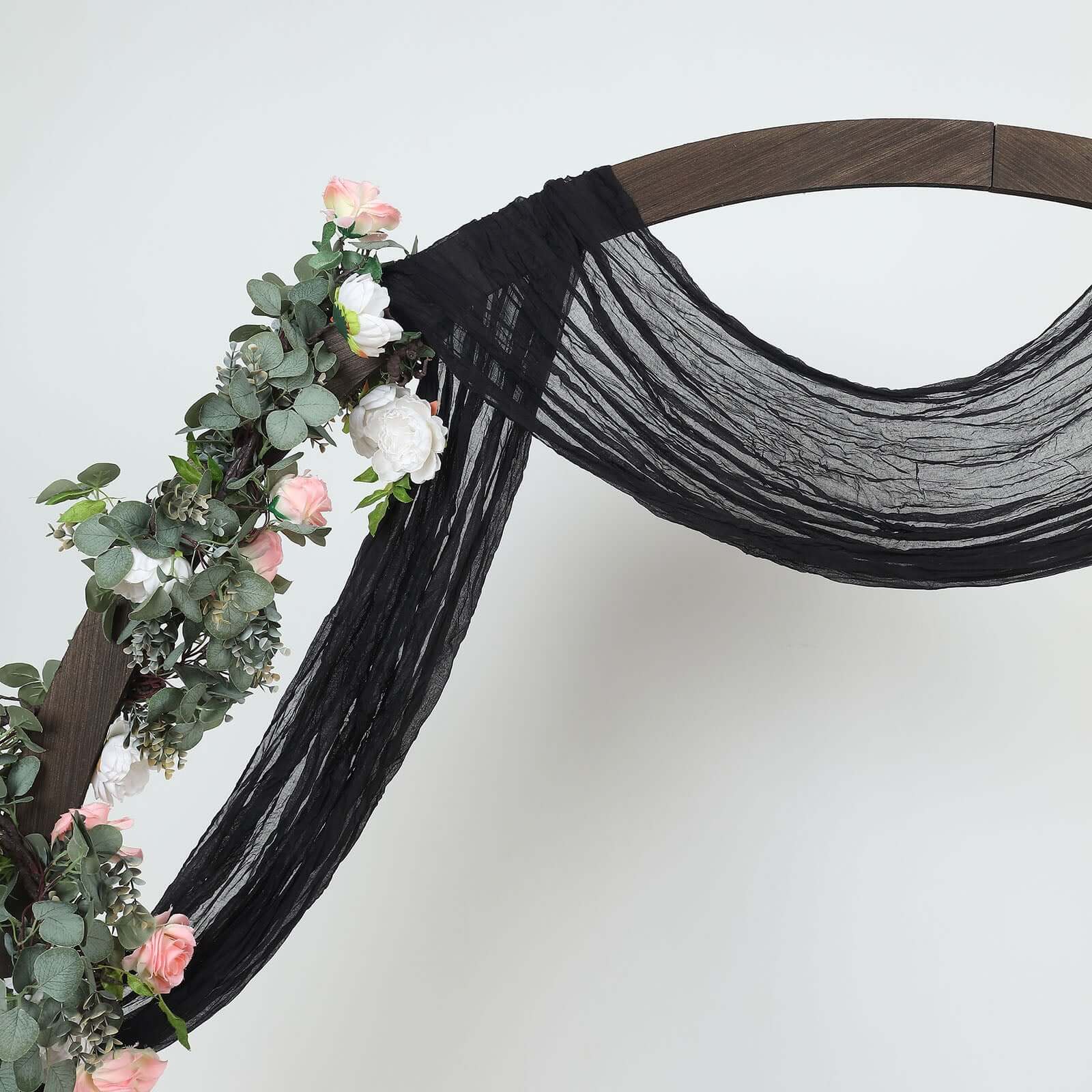 20ft Black Gauze Cheesecloth Fabric Wedding Arch Drapery, Window Scarf Valance, Boho Decor Arbor Curtain Panel