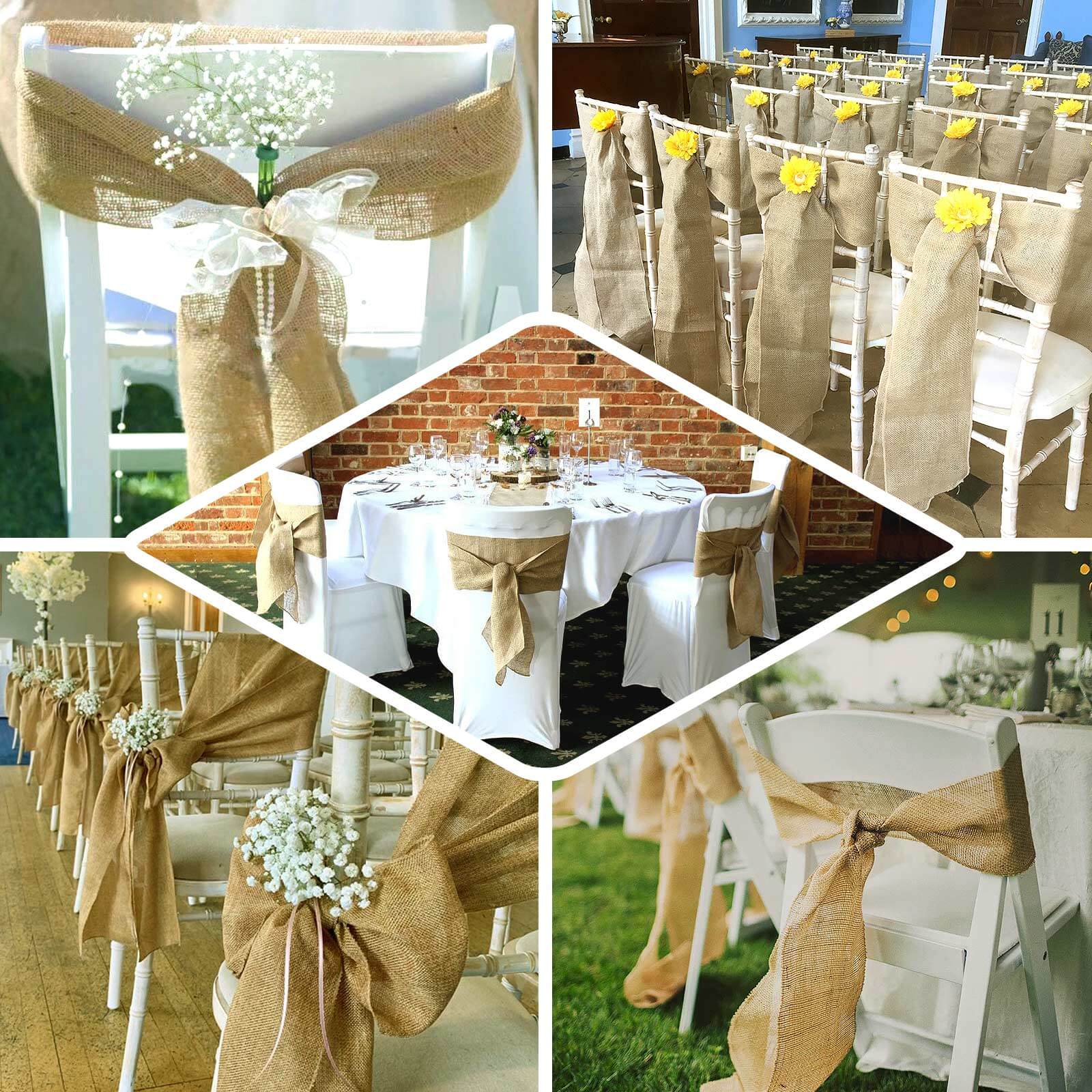 5 Pack Jute Faux Burlap 6"x108" Chair Sashes Sage Green - Boho Chic Linen Decor