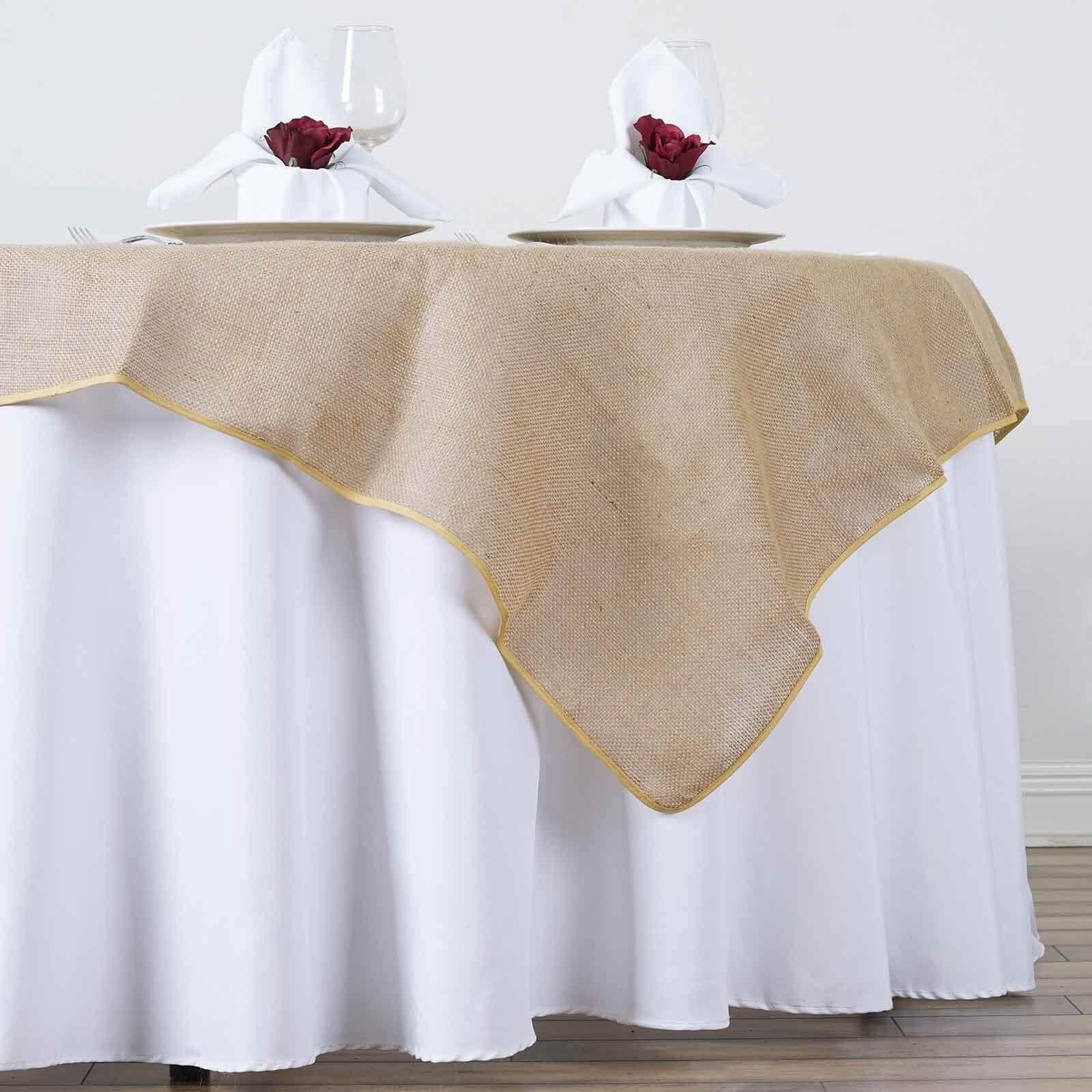 Jute Burlap 60"x60" Table Overlay Square Tablecloth Natural - Rustic Design for Authentic Charm