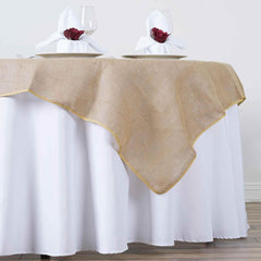 Jute Burlap 60"x60" Table Overlay Square Tablecloth Natural - Rustic Design for Authentic Charm