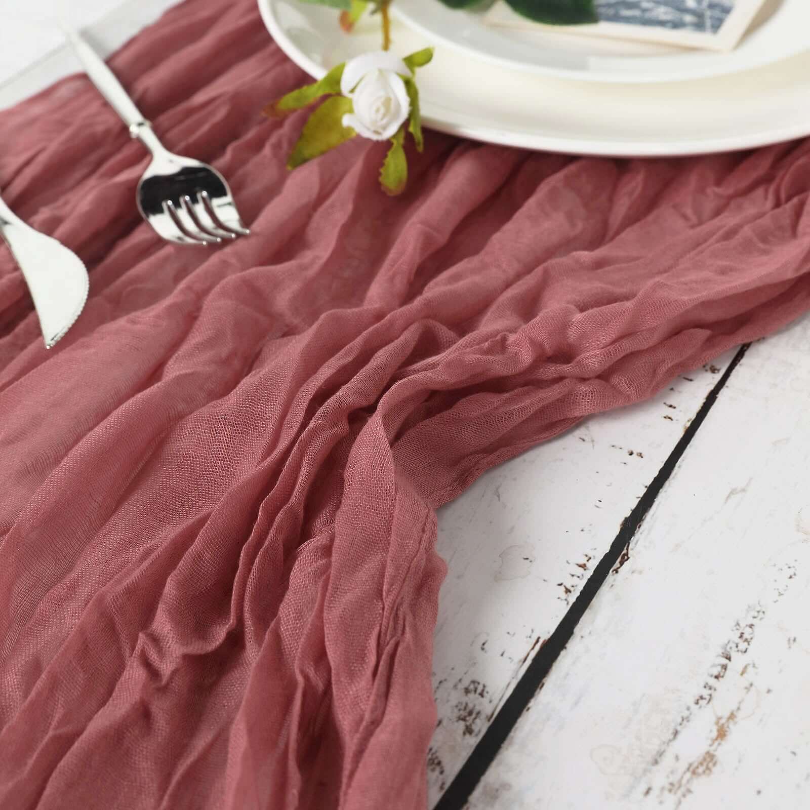 Gauze Cheesecloth 10ft Table Runner Mauve / Cinnamon Rose - Rustic Boho Style