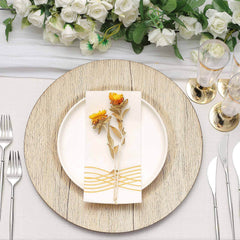 6-Pack Plastic Round Charger Plates 13" in Natural with Faux Wood Finish, Rustic Boho Chic Dinner Party Charger Tableware