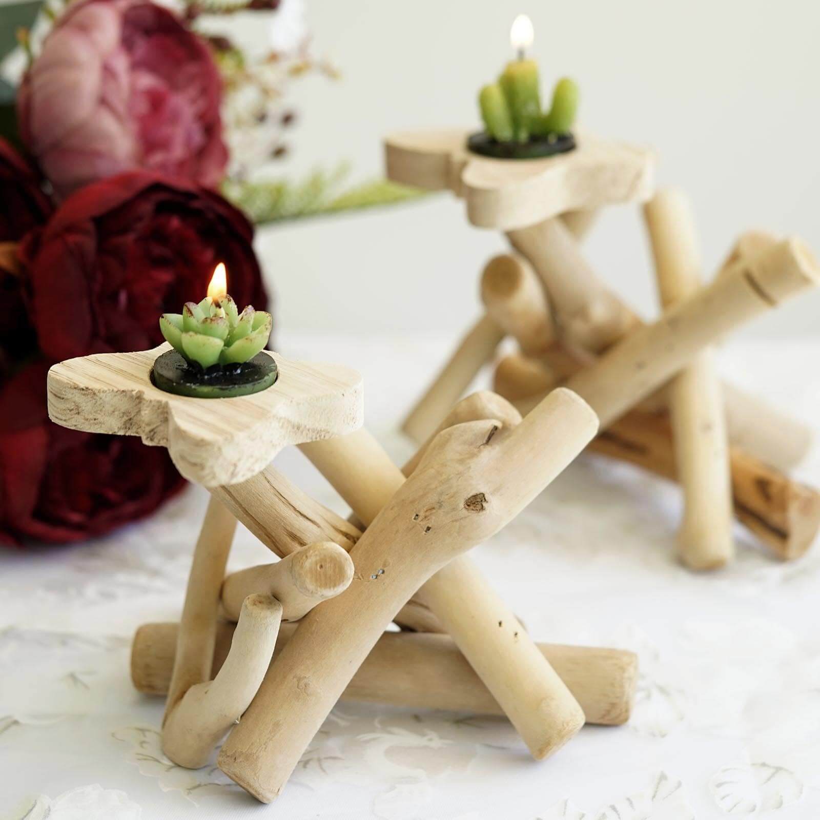 Natural Driftwood Candle Holder with Butterfly Top - Rustic Wooden Candle Stand for Events 8" Tall