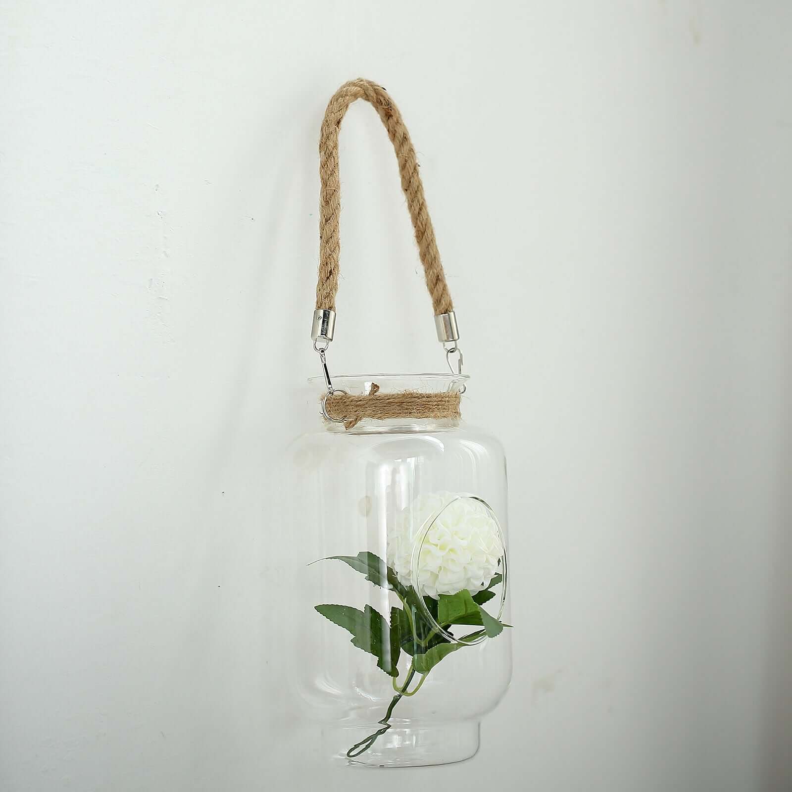 2-Pack Glass Vase Jars Clear with Twine Rope Handle - Rustic Hanging Terrariums for Events 16"