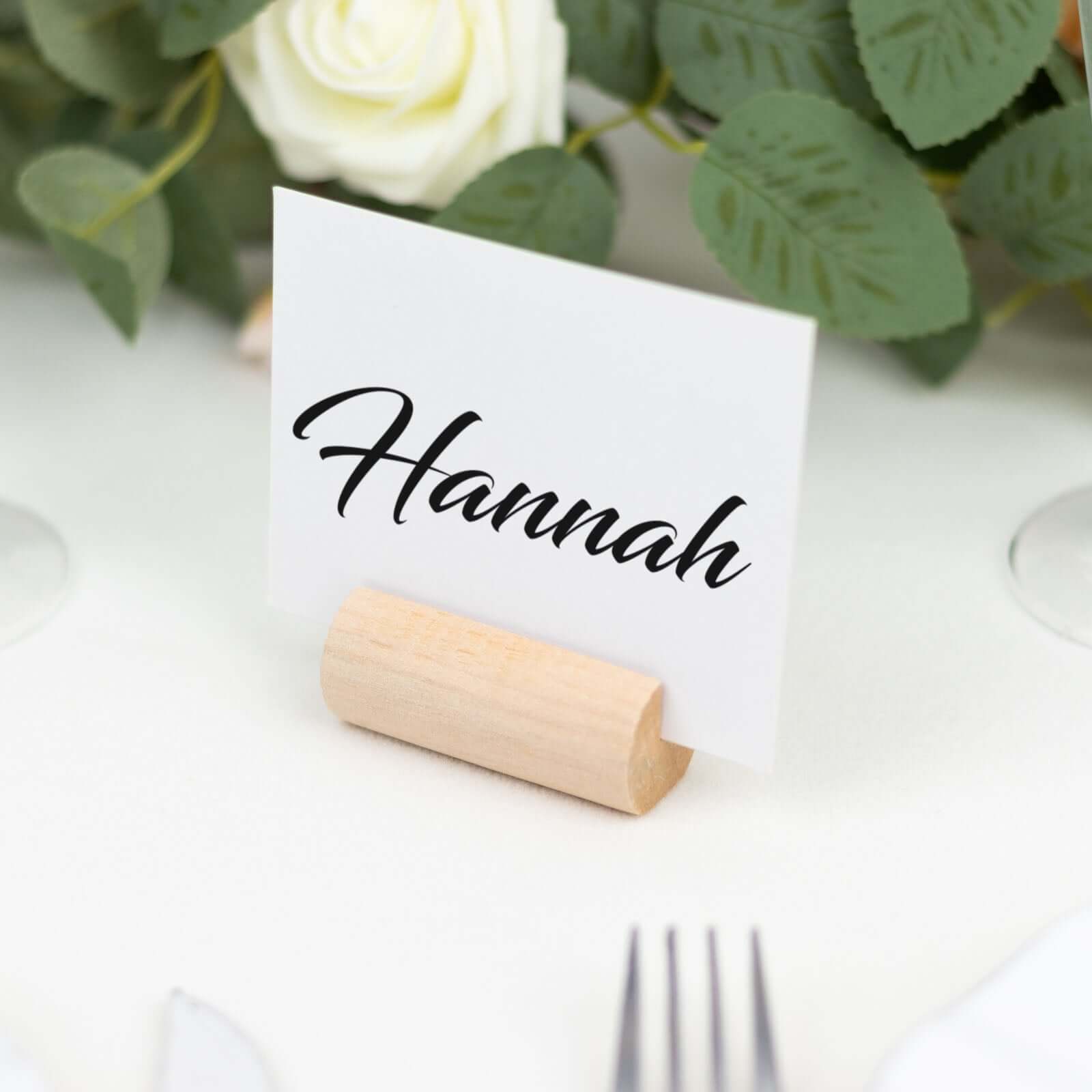 10-Pack Wooden Place Card Holders Farmhouse Cylindrical Design Natural - Rustic Table Number Stands 2"