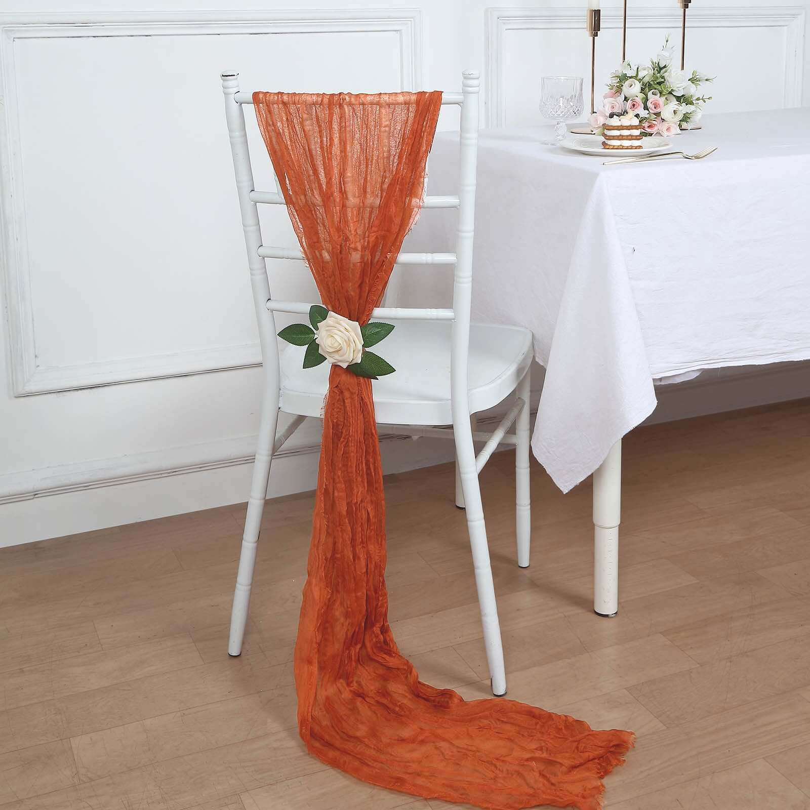 5 Pack Cheesecloth Gauze 16"x88" Chair Sashes Terracotta (Rust) - Boho Chair Decorations