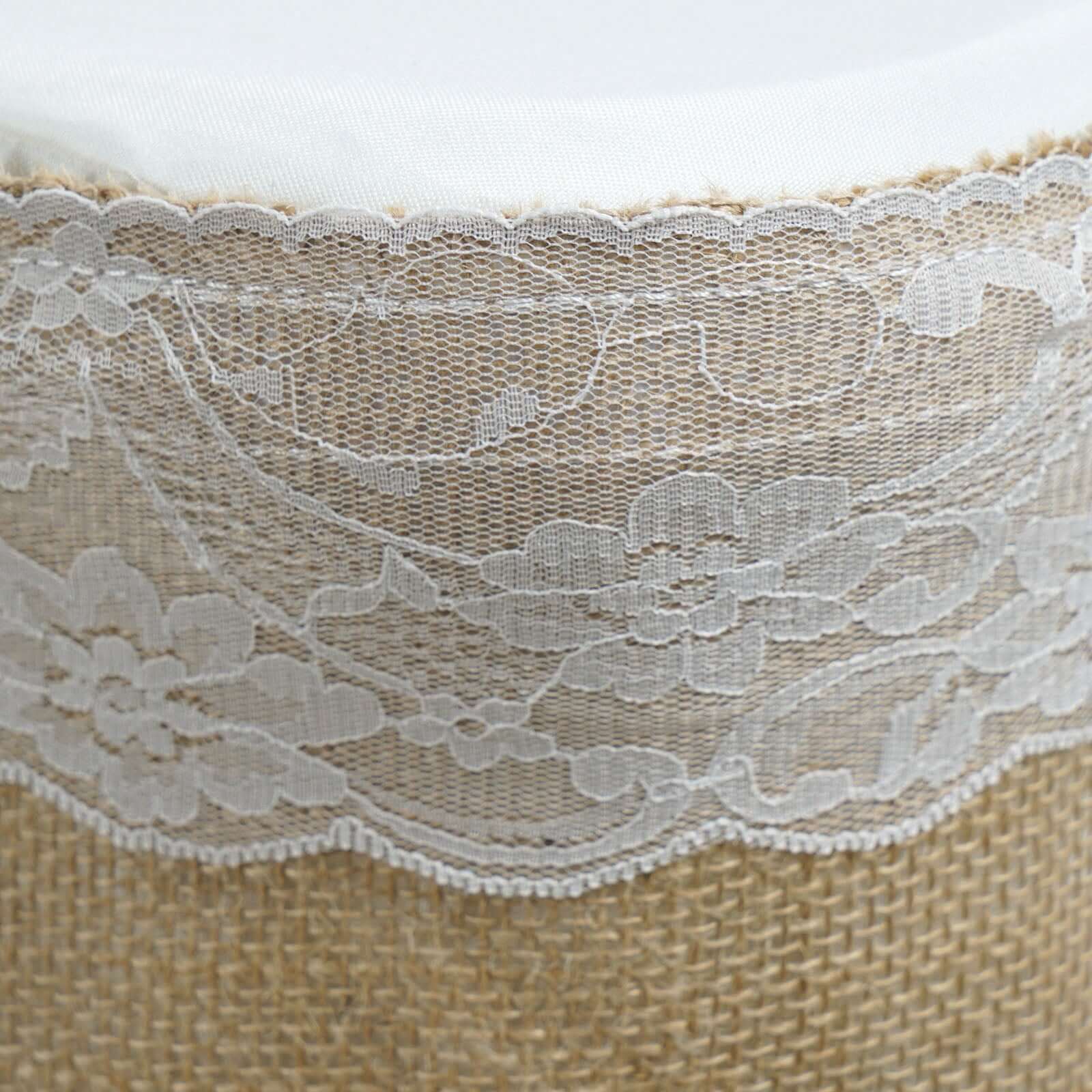 Burlap Jute 14ft Table Skirt Natural with Laced Edges - Rustic Vintage Event Table Linen