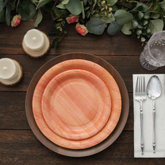 25-Pack Paper 10" Round Dinner Plates Natural Wood Grain Print - Rustic & Nature-Inspired Disposable Party Plates