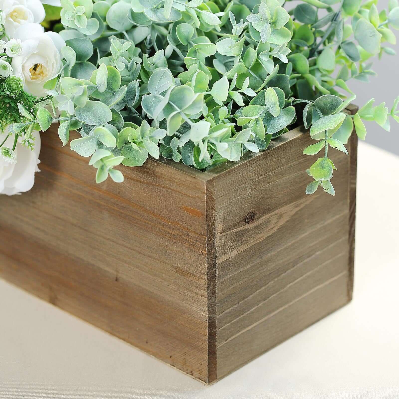 Natural Wood Planter Rectangular Box 18"x6"- Durable Decor with Removable Plastic Liner for Table Displays