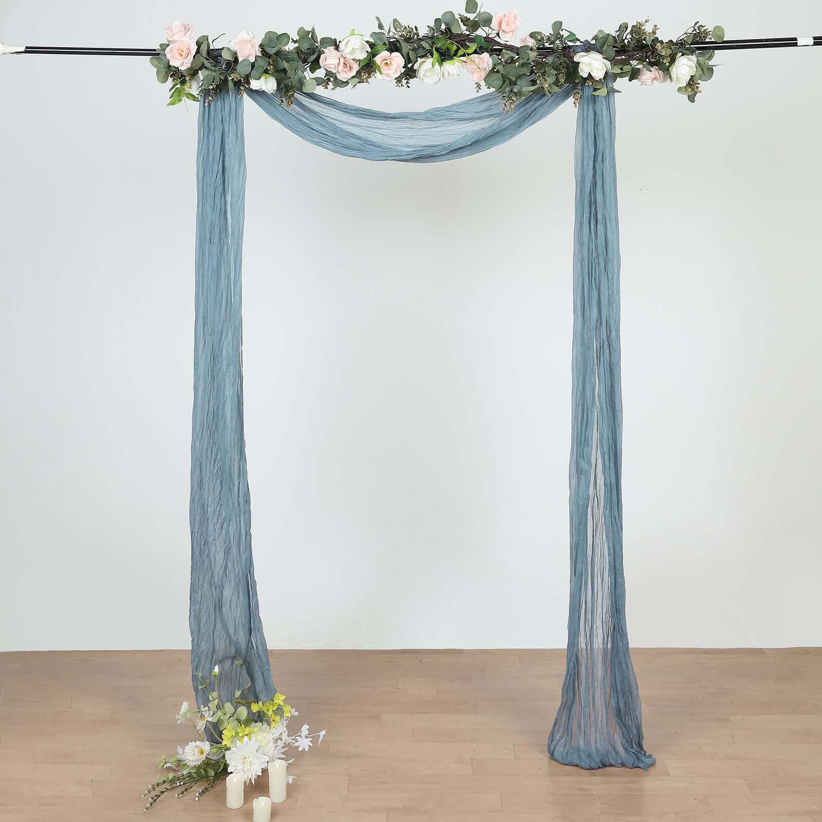 20ft Dusty Blue Gauze Cheesecloth Fabric Wedding Arch Drapery, Window Scarf Valance, Boho Decor Arbor Curtain Panel