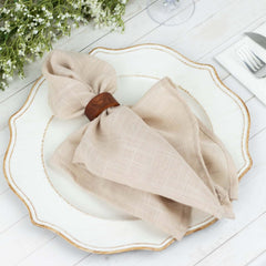 4 Pack 1.75" Cinnamon Brown Rustic Hardwood Farmhouse Napkin Rings, Boho Napkin Holder Wood Slices