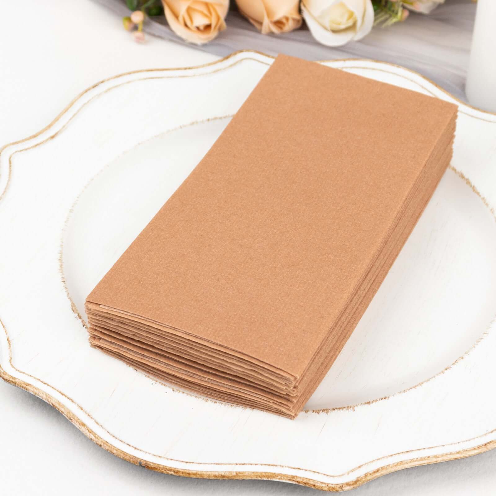 20-Pack Paper Linen-Like Napkins Terracotta (Rust) - Disposable Hygienic Airlaid Guest Towels 8.5"x4"