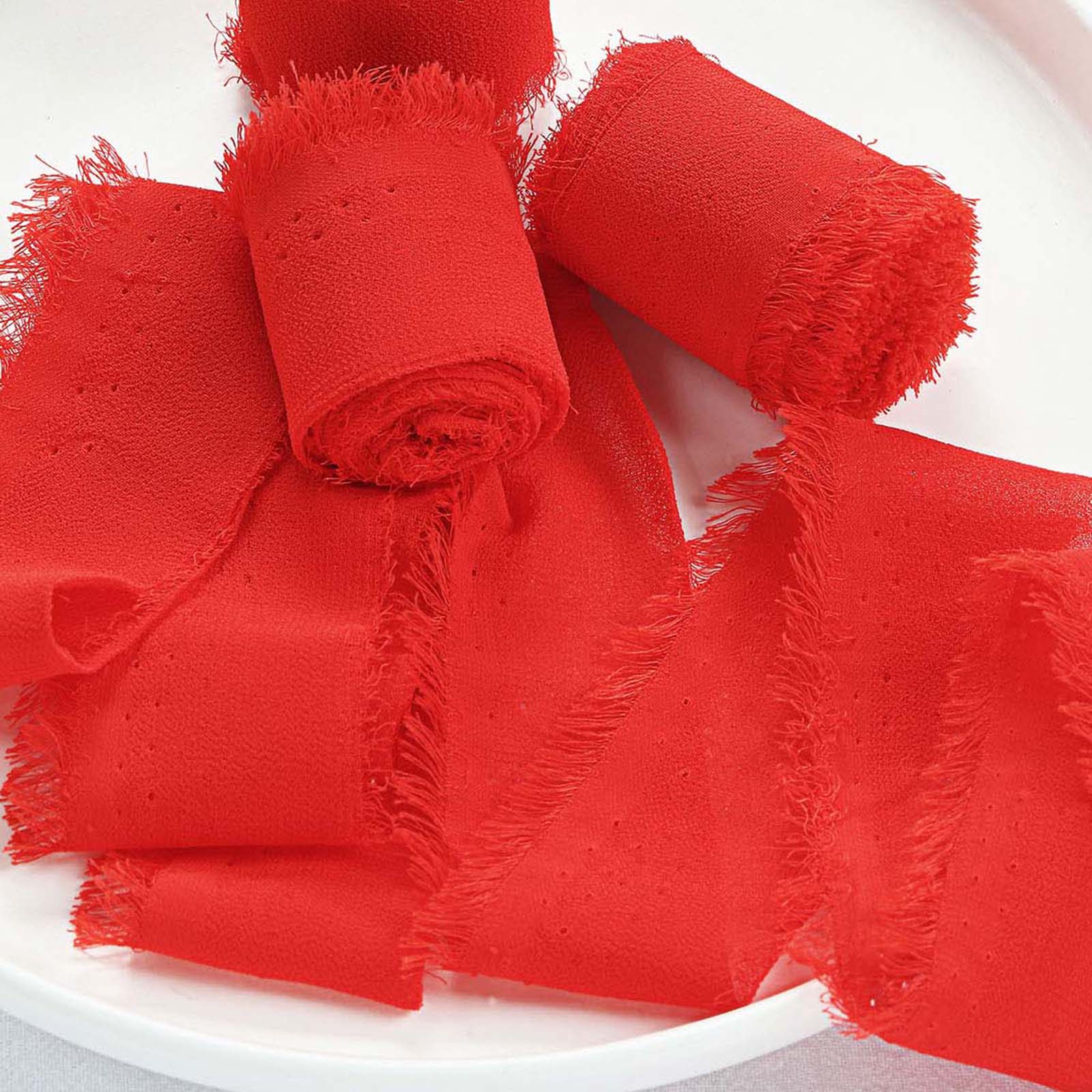 2 Pack 6yd Red Silk-Like Chiffon Linen Ribbon Roll For Bouquets, Wedding Invitations Gift Wrapping