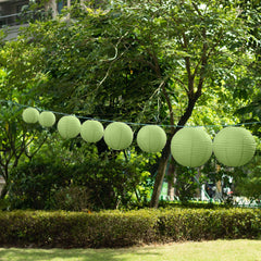 Set of 8 Sage Green Hanging Paper Lanterns, Decorative Round Chinese Sky Lanterns, Assorted Sizes  - 6",8",10",14"