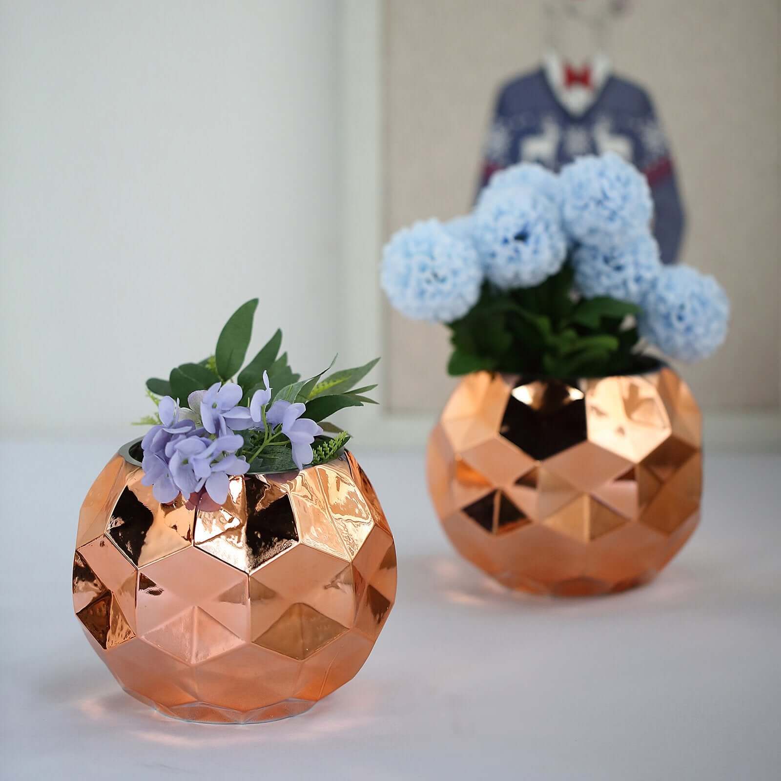 2-Pack Mercury Glass Vases Honeycomb Design Rose Gold - Stylish Geometric Wedding Centerpieces 6"