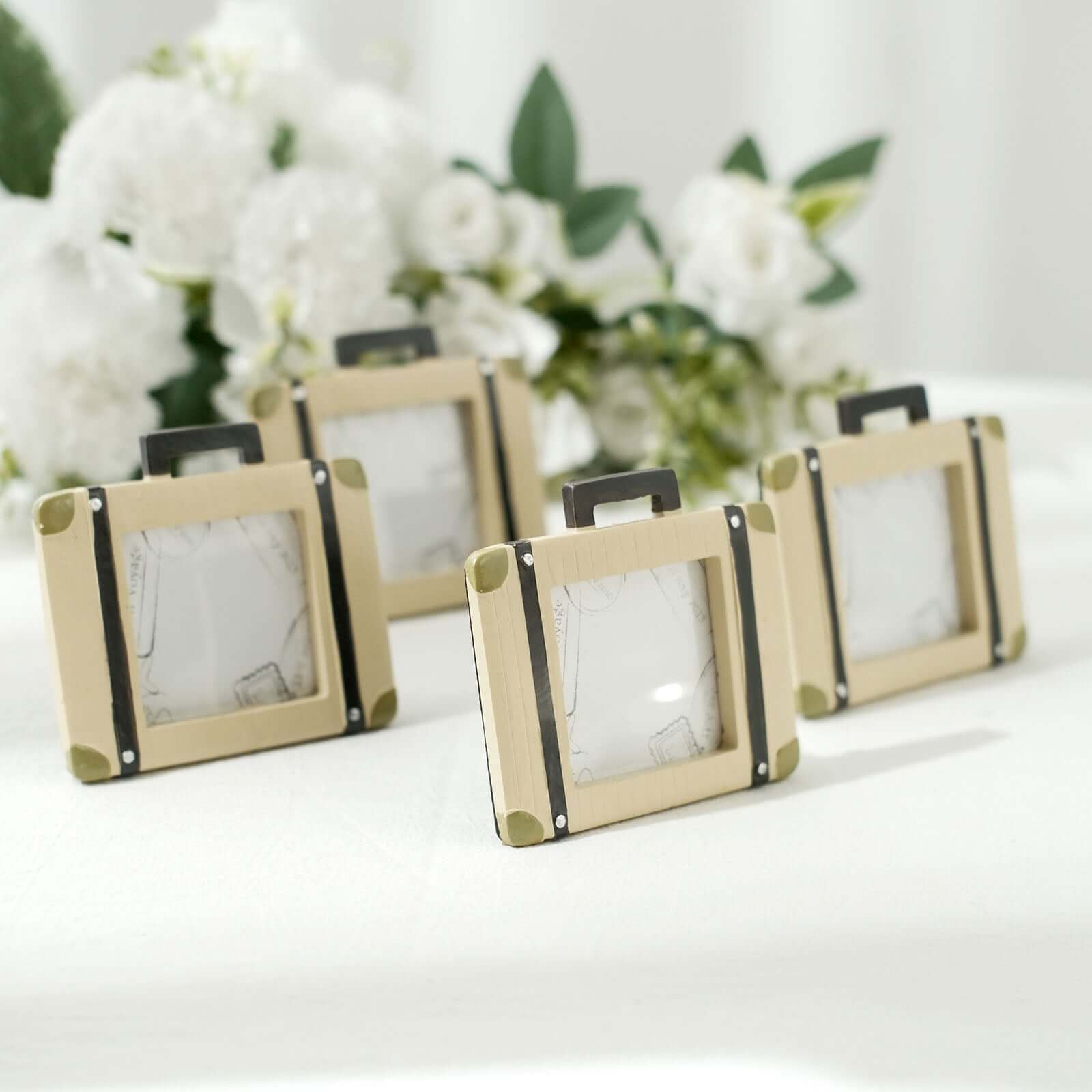 4-Pack Picture Frames Resin Mini Suitcase Design - Vintage Travel Wedding Place Card Holders & Party Favors 3"