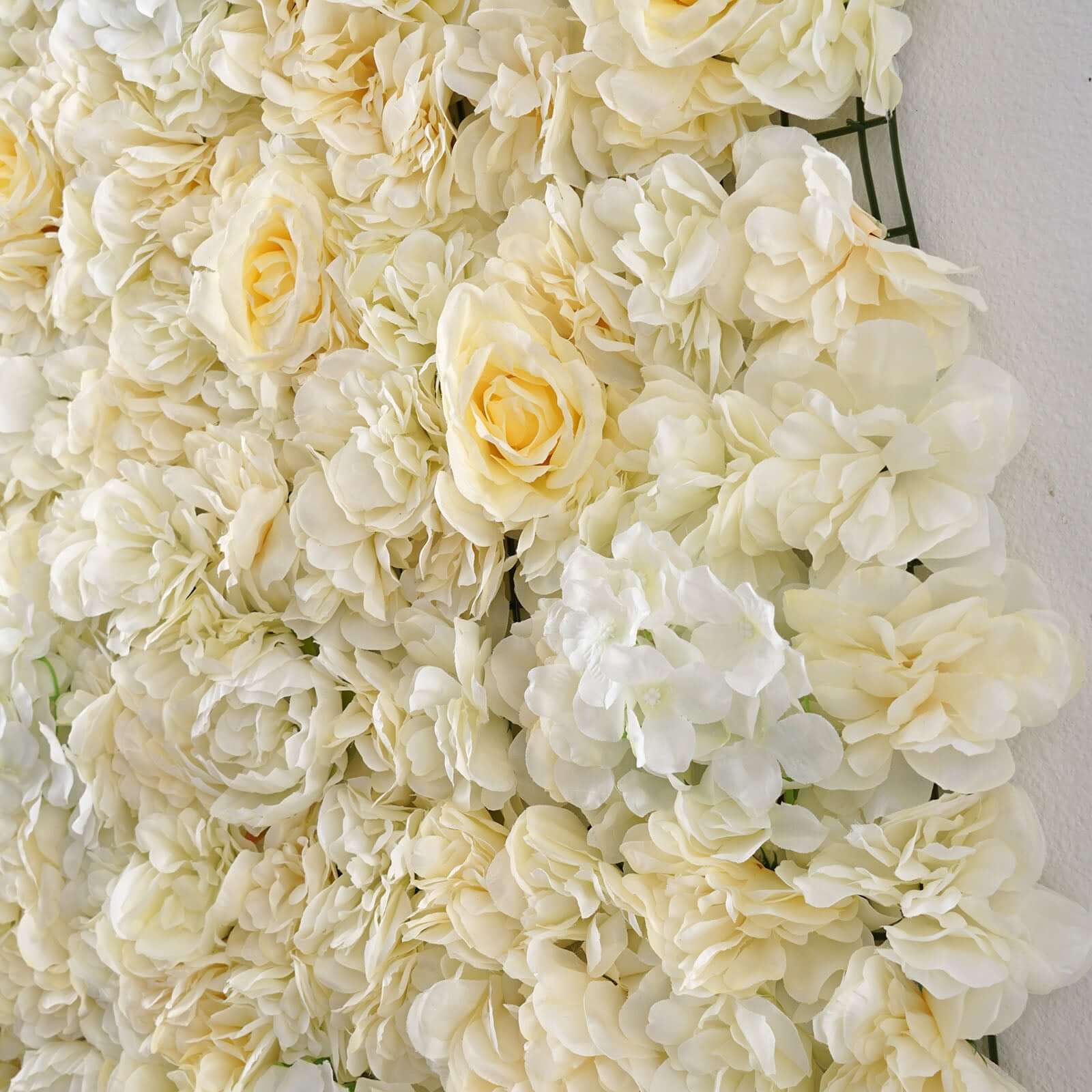 13 Sq ft. White Champagne UV Protected Assorted Flower Wall Mat Backdrop - 4 Artificial Panels