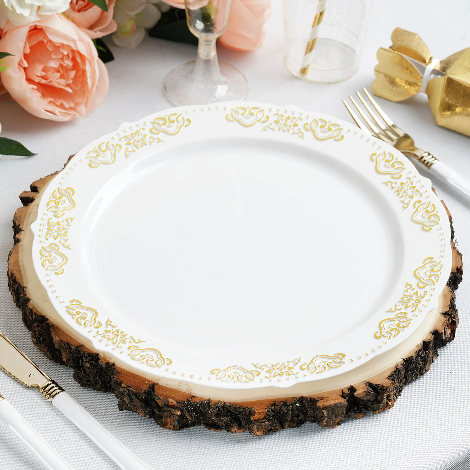 12" Dia Natural Wood Charger Plates With Bark Edge Wood Slice Chargers Rustic Wedding Table Settings