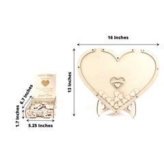 13" Wooden Heart Drop Top Frame Wedding Guest Book Alternative, Rustic Sign Display Stand