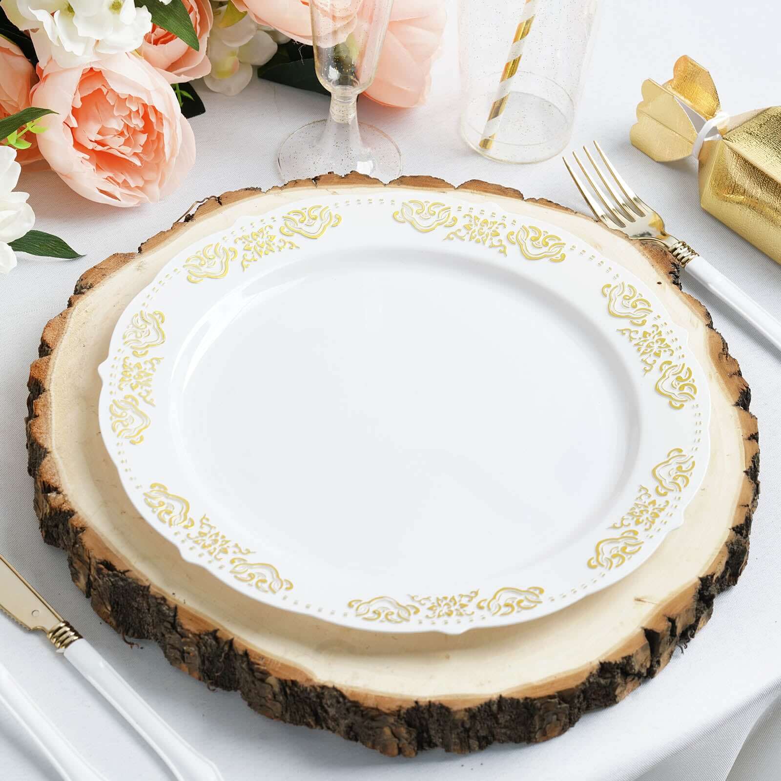 15" Dia Natural Wood Charger Plates With Bark Edge Wood Slice Chargers Rustic Wedding Table Settings