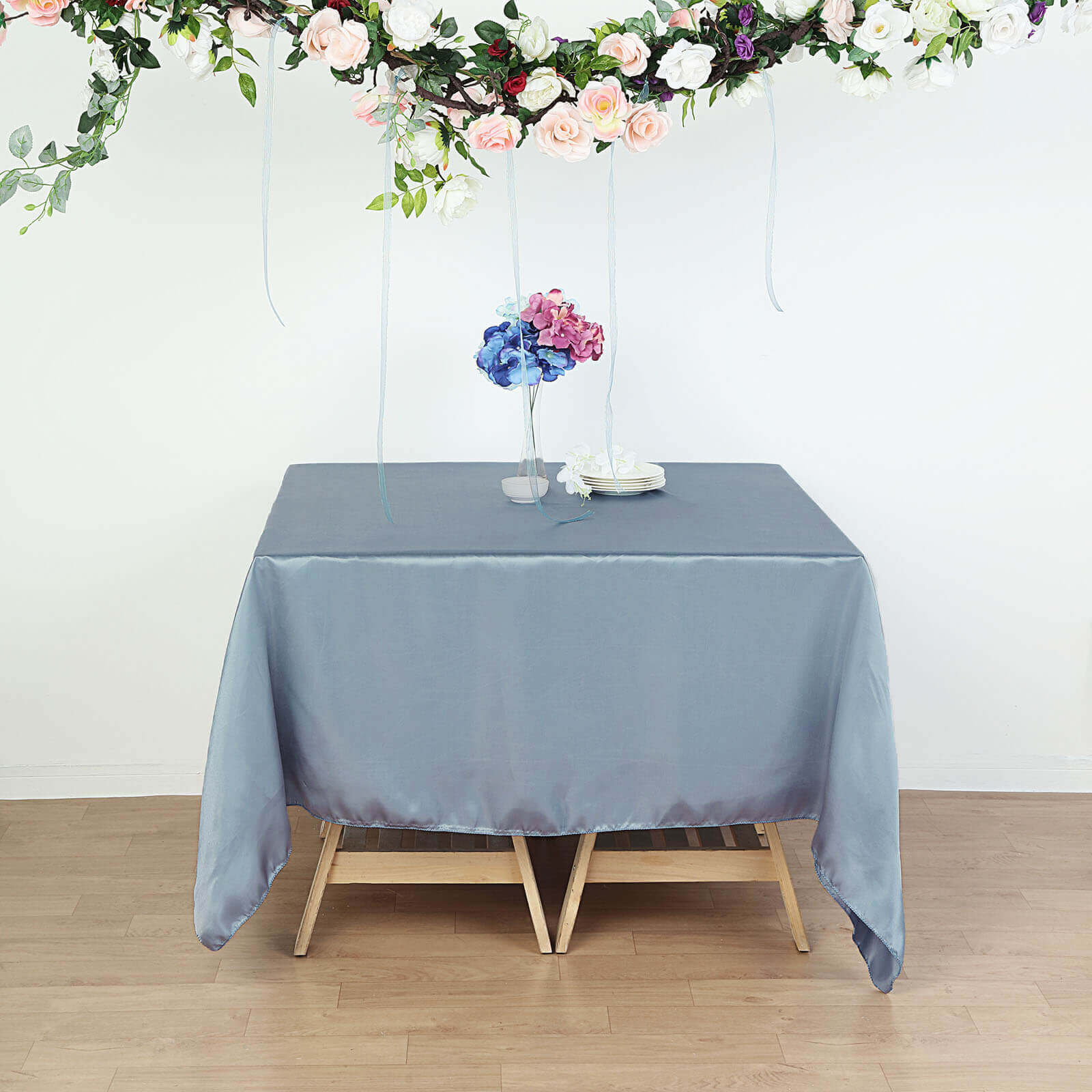Satin 72"x72" Table Overlay Square Tablecloth Dusty Blue - Smooth Finish Table Cover