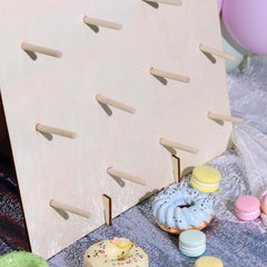 Natural Wood Rectangle Donut Wall Stand - Space Saving Detachable Rustic Chic Doughnut Pegboard Dessert Display Pretzel Bagel Holder 19"