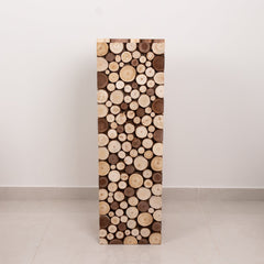 36" Natural Wooden Slices Pillar Prop Pedestal Stand, Rustic Farmhouse Wood Riser Rectangular Plant Stand