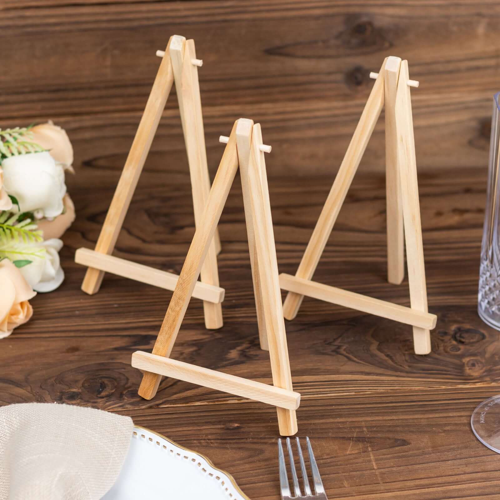 10-Pack Wooden Display Easel Stands DIY Small Design Natural - Rustic Place Card Table Number Holders 7"