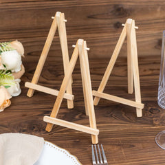 10-Pack Wooden Display Easel Stands DIY Small Design Natural - Rustic Place Card Table Number Holders 7"