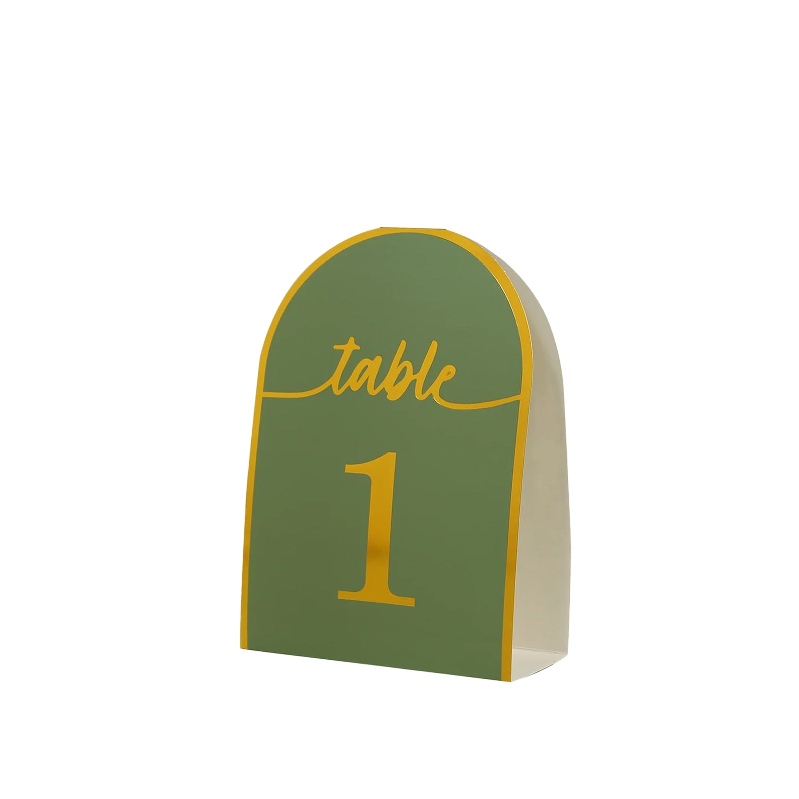 25-Pack Paper Wedding Table Numbers 1-25 Sage Green Arch Cutout Design - Sleek & Modern Free Standing Double Sided Table Tent Cards with Metallic Gold Foil Numbers 7"