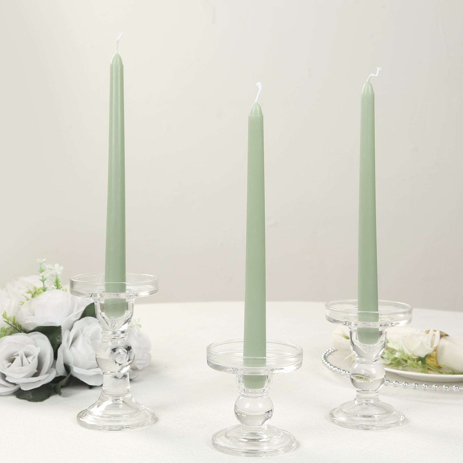 12-Pack Taper Candles Premium Wax Design Sage Green - Unscented Candles for Upscale Settings 10"