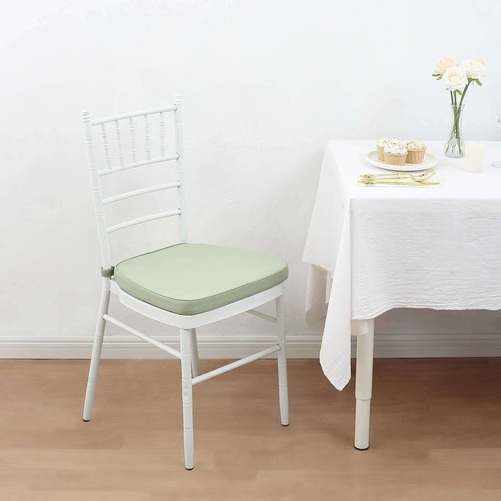 Chiavari Chair Cushion with 1.5" Thick Memory Foam and Ties Sage Green - Stylish Removable Cover for Comfort