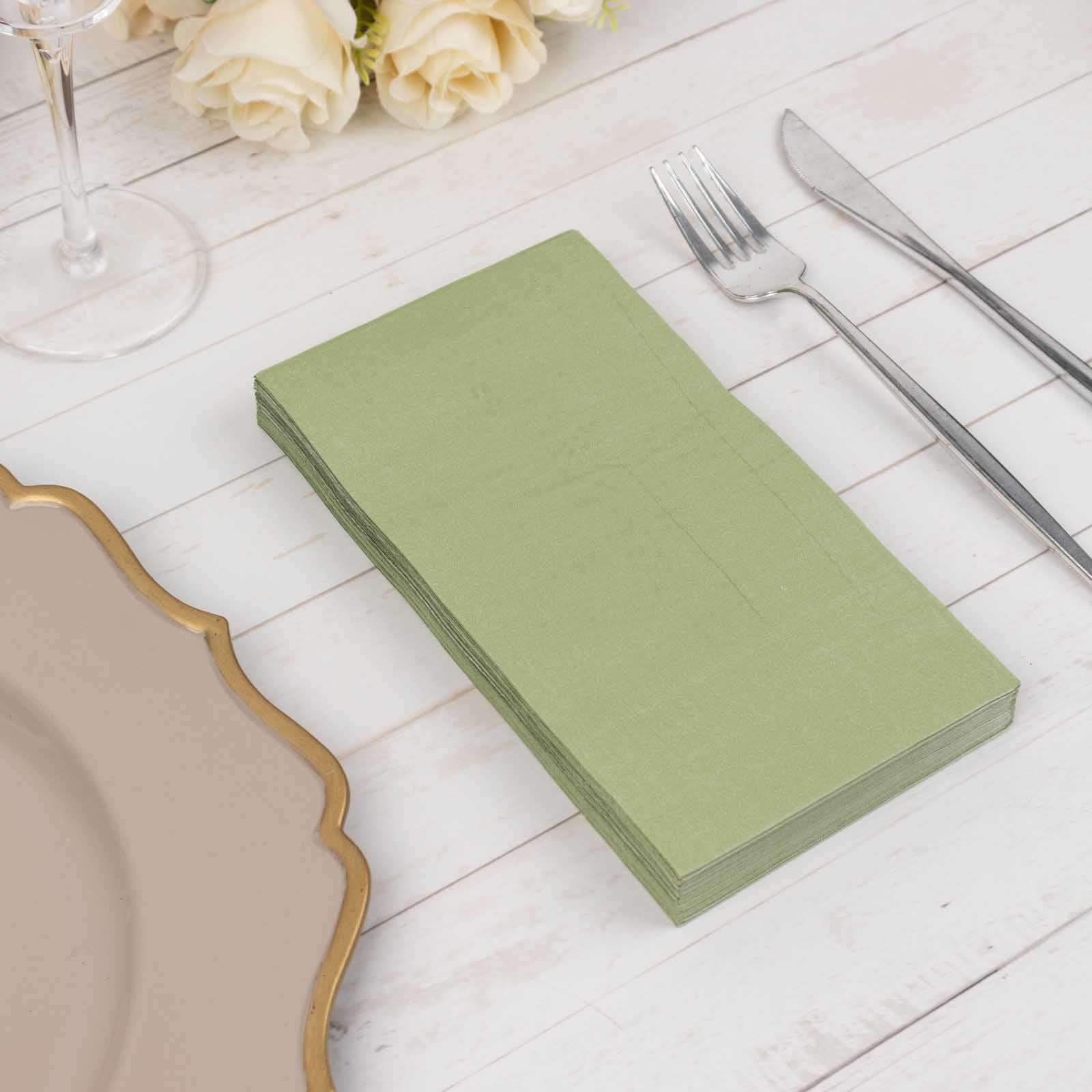 50-Pack Paper Napkins Soft Sage Green - Disposable 2-Ply Cocktail and Beverage Napkins for Weddings