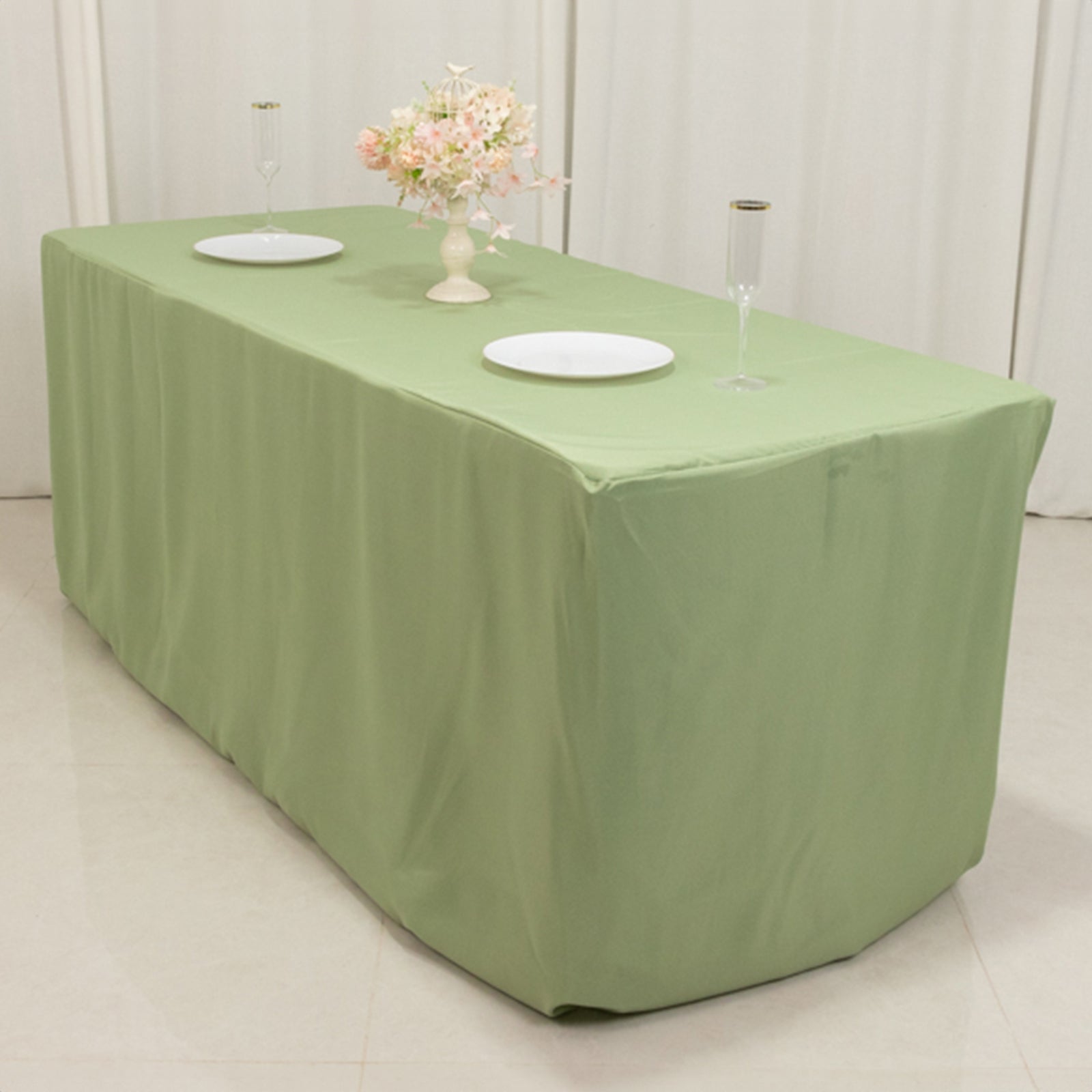 Fitted Polyester 72"x30" Rectangle Tablecloth Sage Green - Durable and Easy to Maintain Table Cover