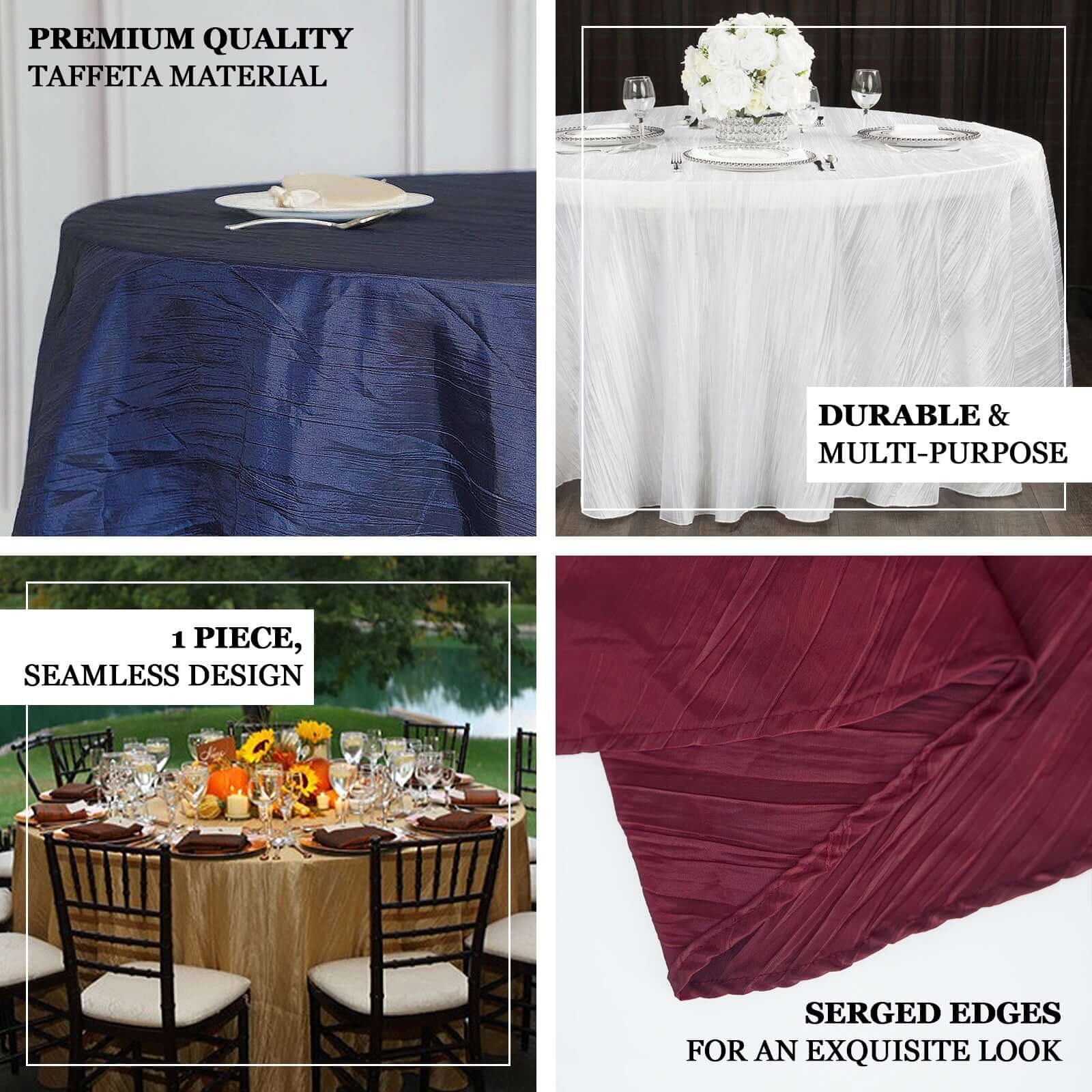 Taffeta 132" Round Tablecloth Sage Green - Seamless Accordion Crinkle Table Cover