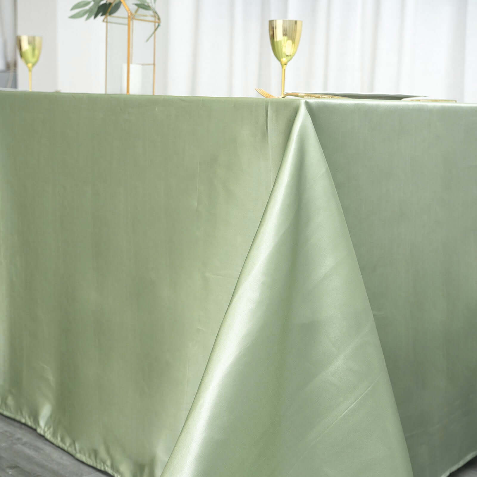 Satin Rectangular 90"x132" Tablecloth Sage Green Satin - Seamless Table Cover
