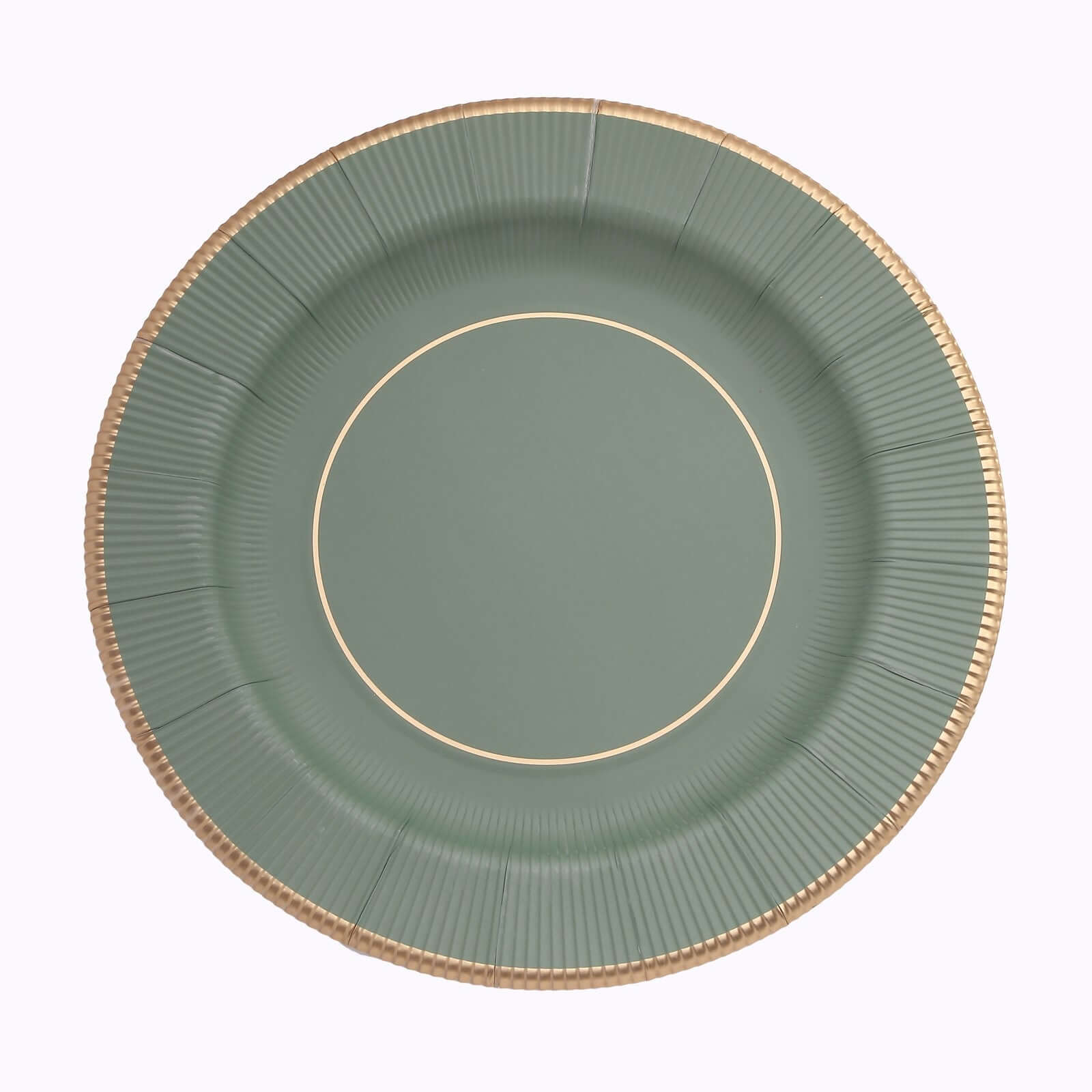25-Pack Disposable Round Charger Plates in Sage Green Sunray Design with Gold Rim - 350GSM Heavy Duty Paper Chargers 13"