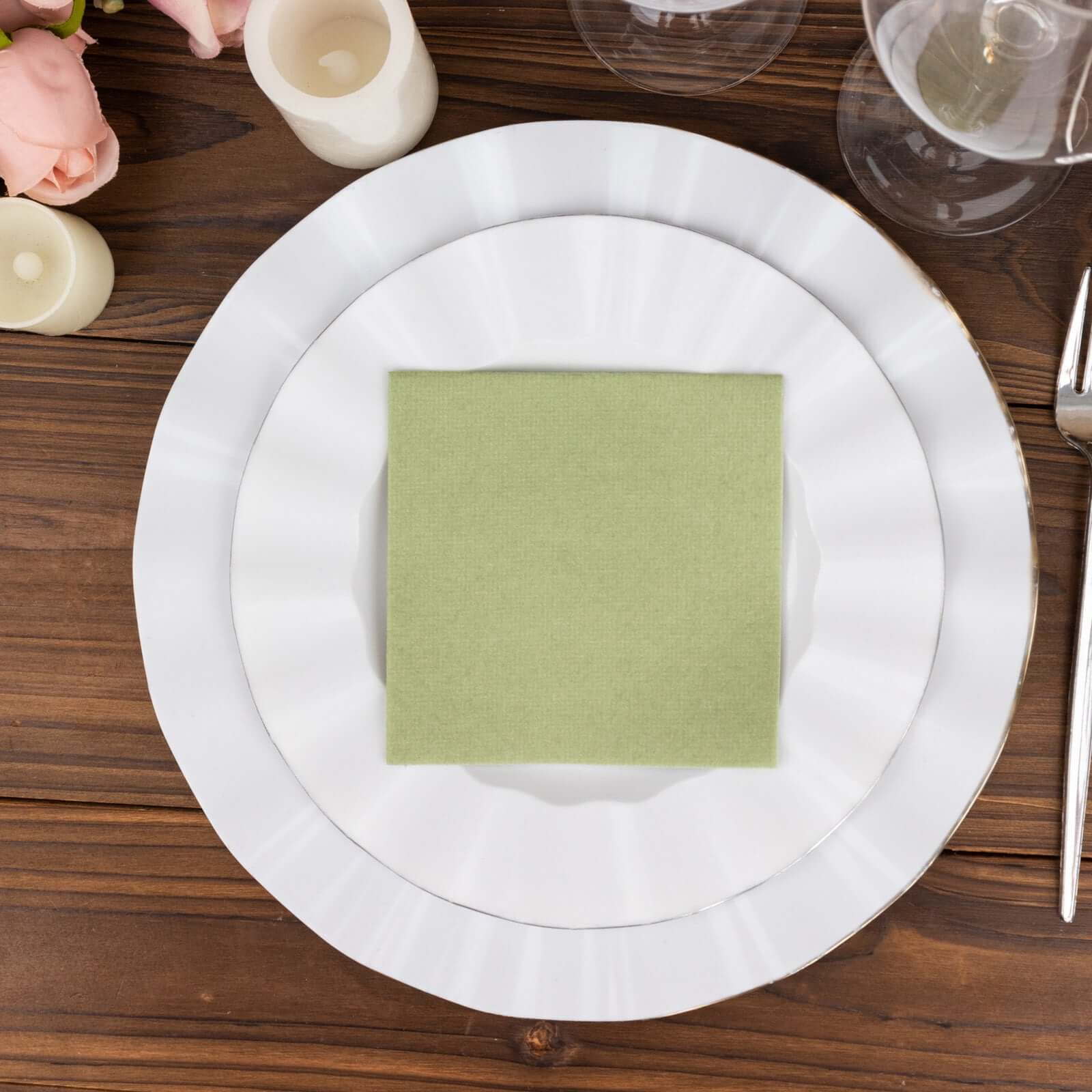 20-Pack Paper Linen-Like Cocktail Napkins Sage Green - Disposable 5"x5" Airlaid Soft Napkins