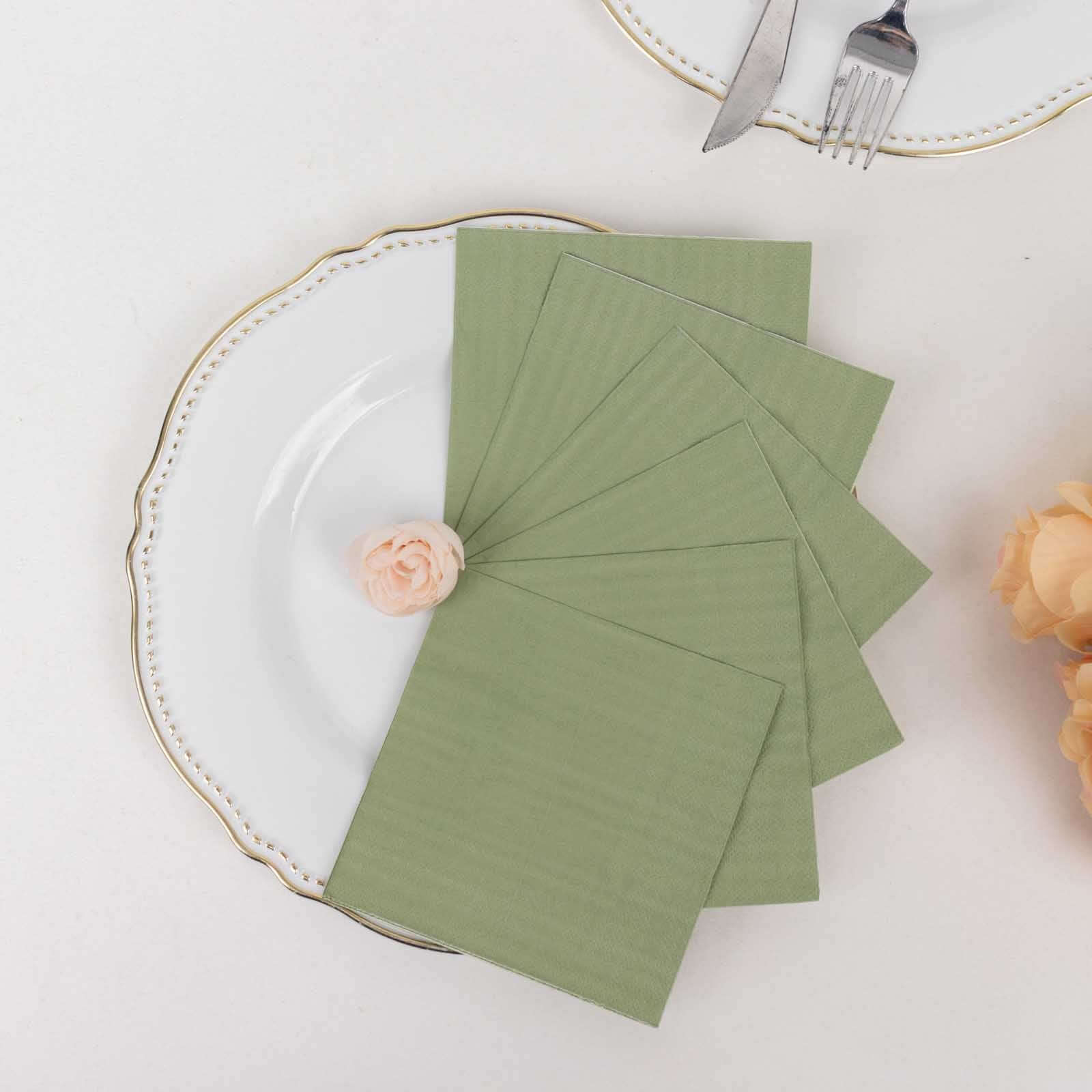 50-Pack Paper Beverage Napkins Sage Green - 2 Ply Disposable Soft 18GSM Cocktail Napkins 5"x5"