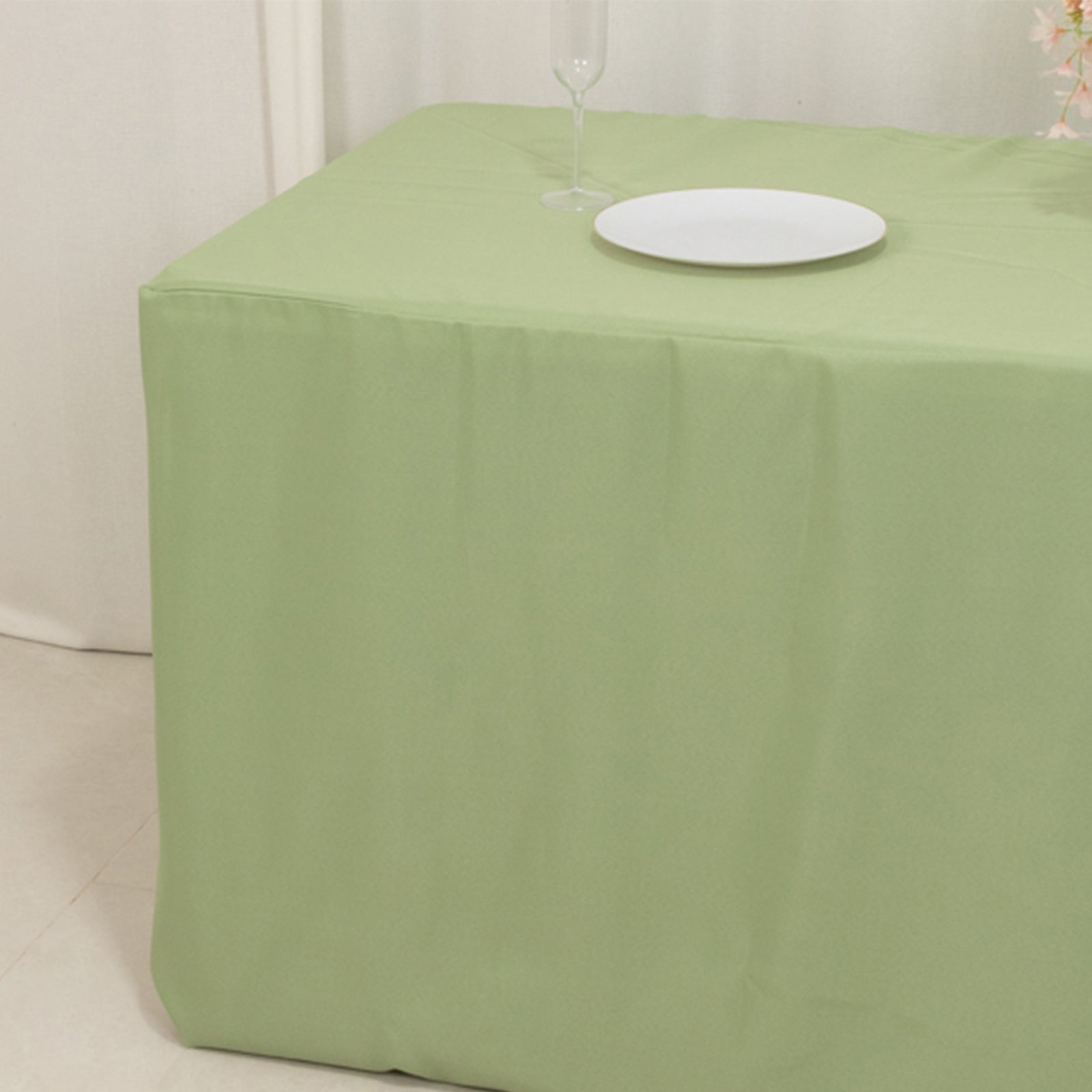 Fitted Polyester 72"x30" Rectangle Tablecloth Sage Green - Durable and Easy to Maintain Table Cover