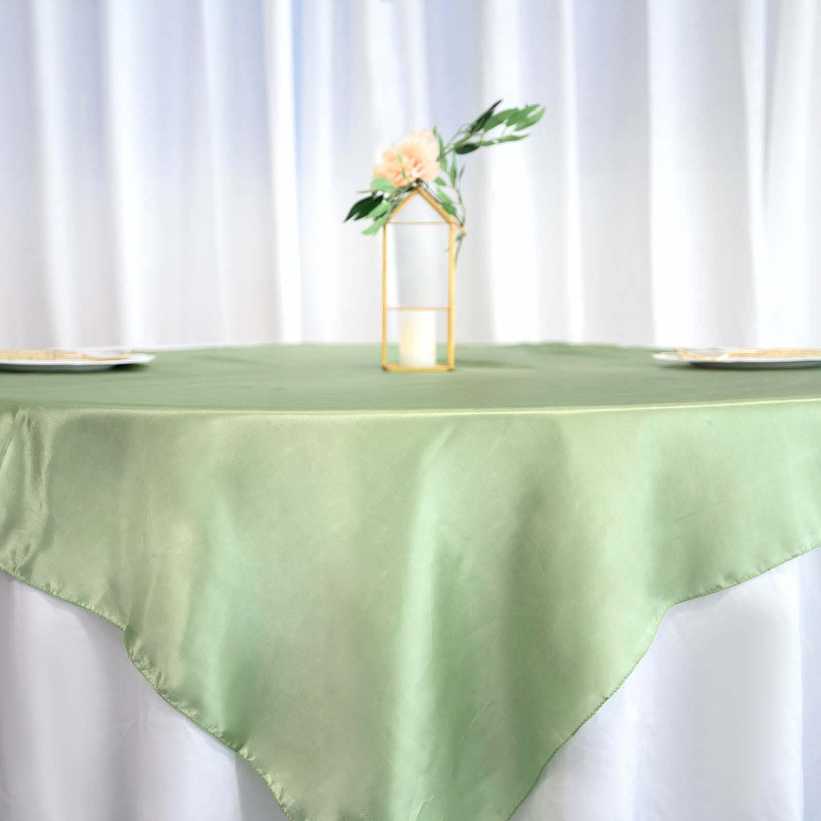 Satin 60"x60" Table Overlay Square Tablecloth Sage Green - Smooth Silky Touch Table Cover